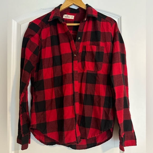 Hollister Red & Black Button Up Flannel - Picture 1 of 5